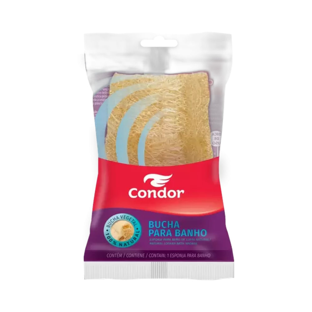 Bucha Vegetal para Banho Condor na embalagem frontal, mostrando a bucha amarela natural